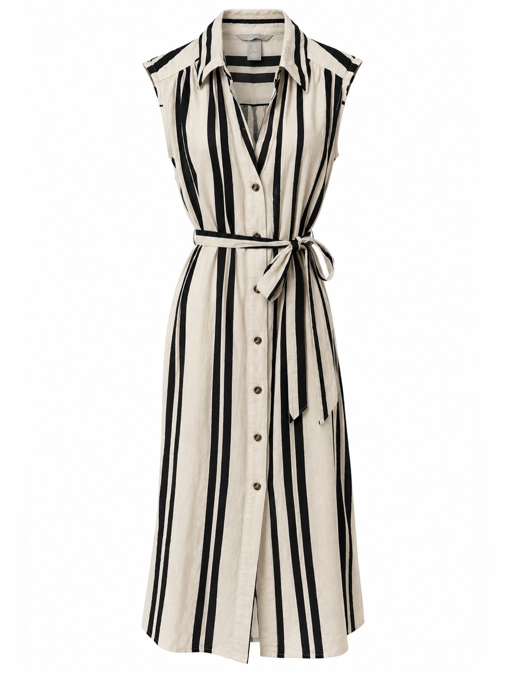 H&M Cream and Black Striped Sleeveless Shirt Dress with Tie Waist